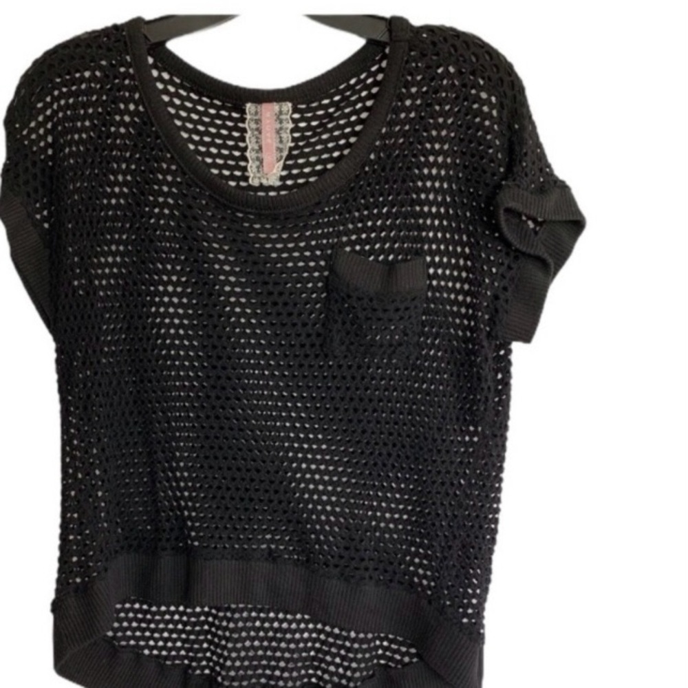 Mauve Black Mesh Top Sz M